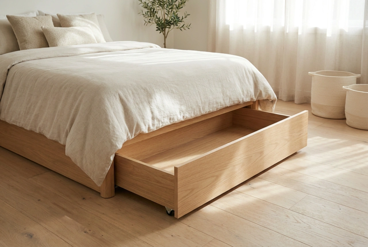 Como planejar o armazenamento sob a cama com caixas organizadoras com rodízios