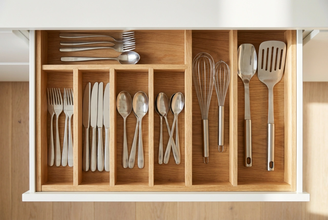 Como planejar um organizador de gaveta de cozinha sem desperdiçar espaço