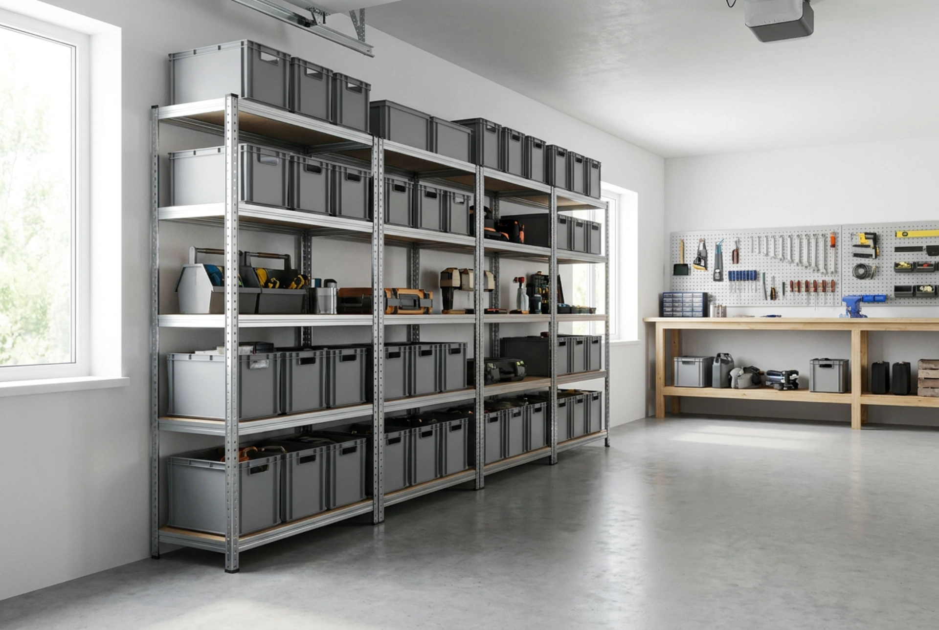 Como organizar estantes metálicas na garagem para libertar espaço no chão