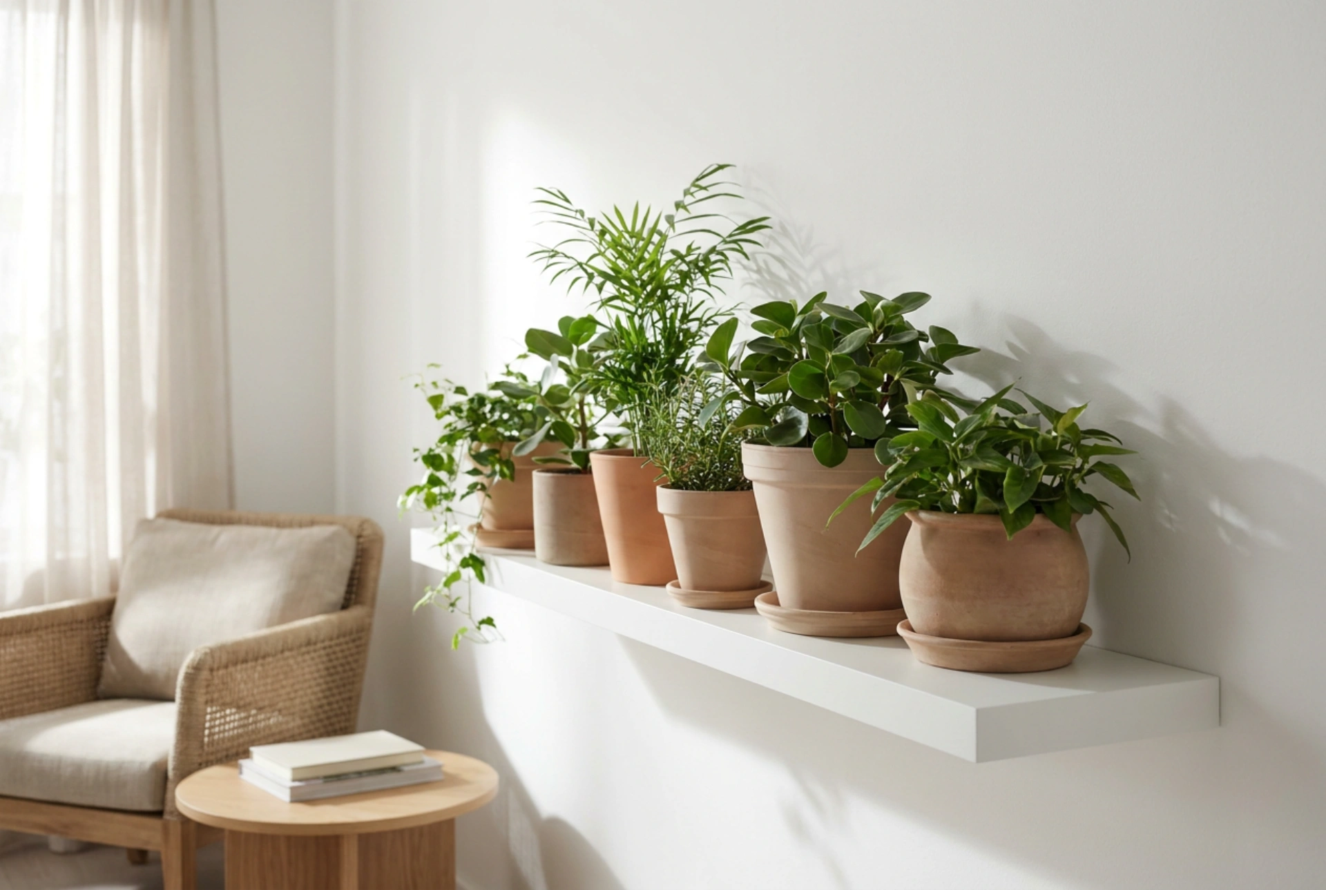 Como organizar uma prateleira de parede para plantas sem desarrumar o peitoril da janela