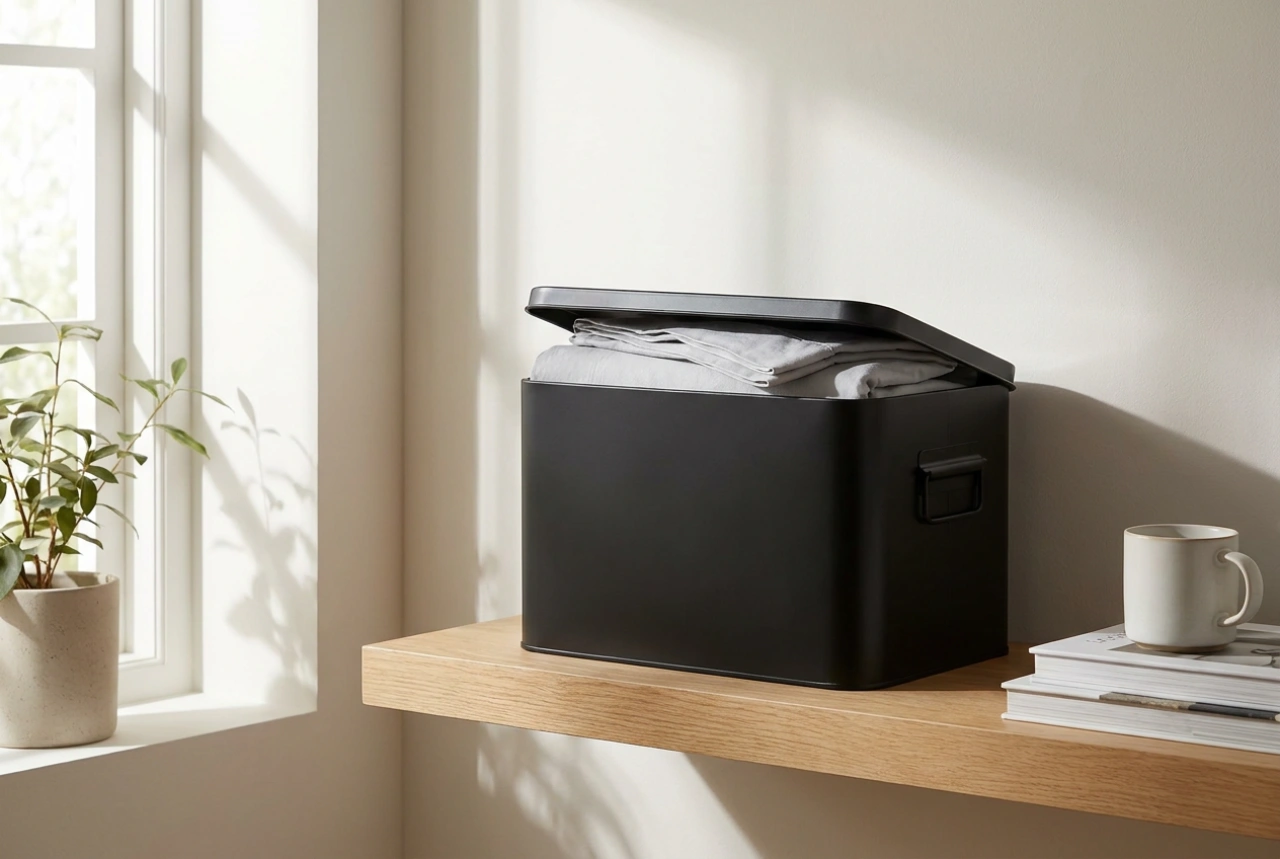 Como utilizar caixas organizadoras pretas com tampa para organizar a casa