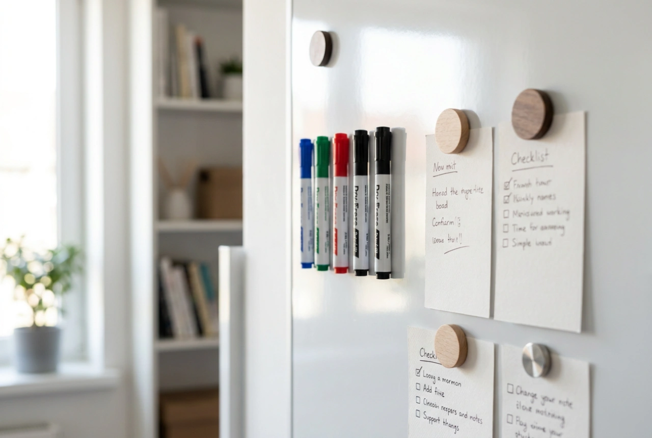 Como manter notas legíveis e organizadas num quadro magnético