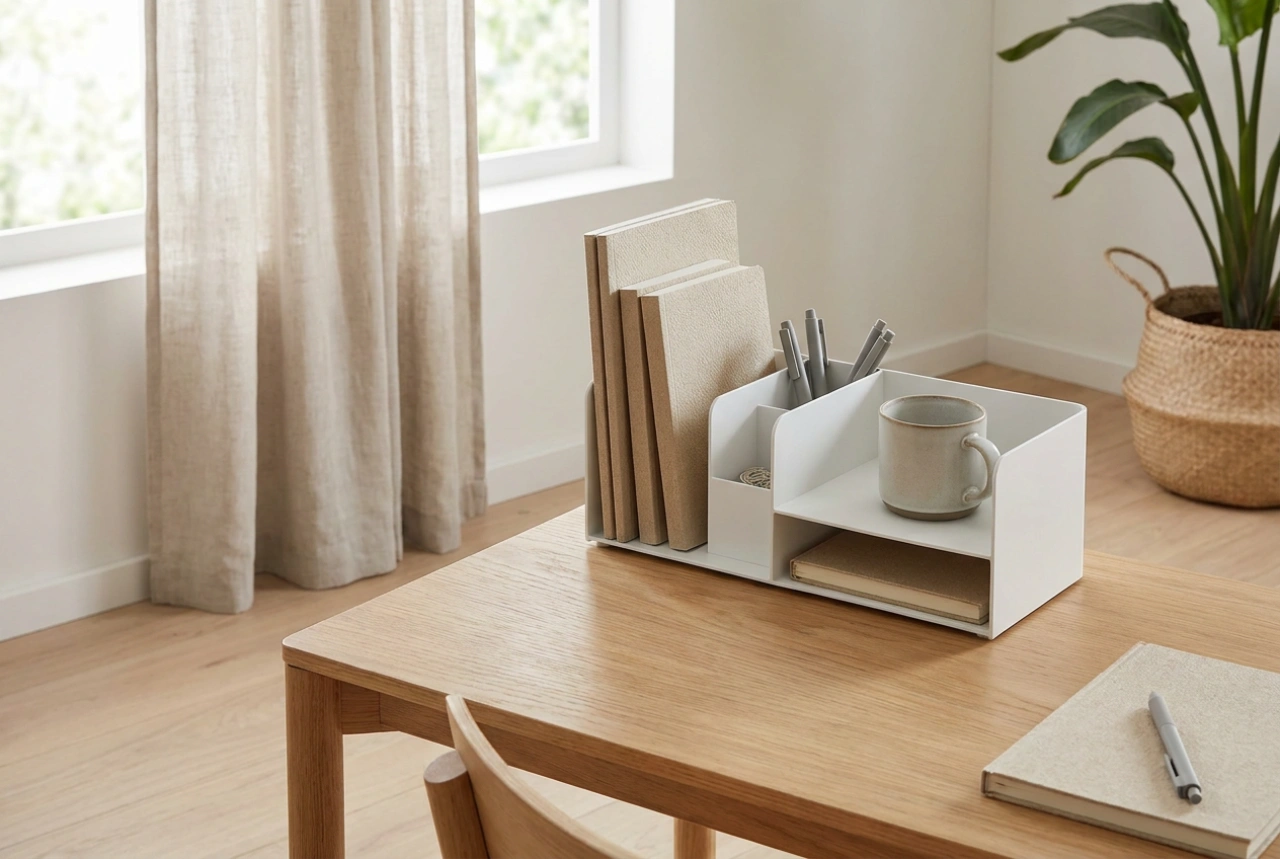 Como organizar um organizador com gavetas na mesa de estudo