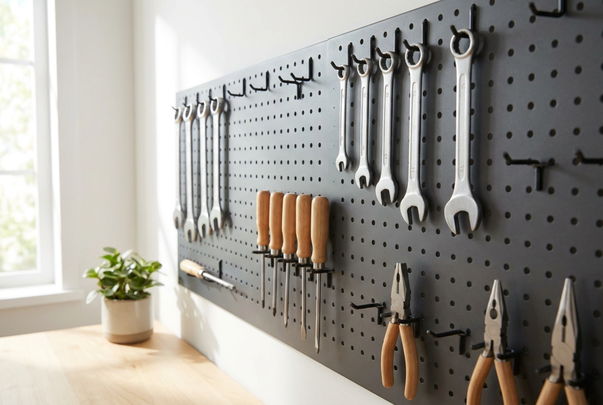 Como organizar um painel de parede para ferramentas numa garagem pequena