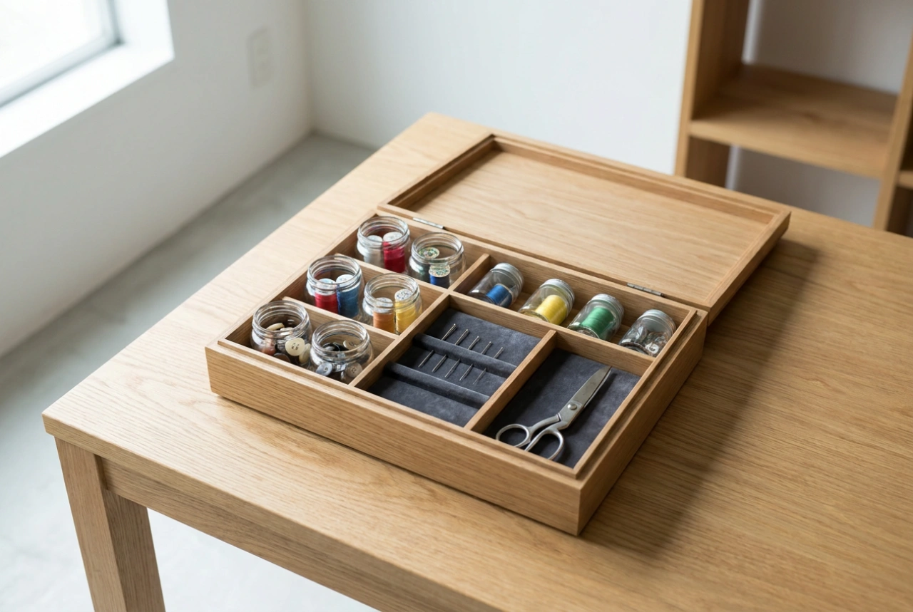 Como organizar utensílios de costura em recipientes e divisórias