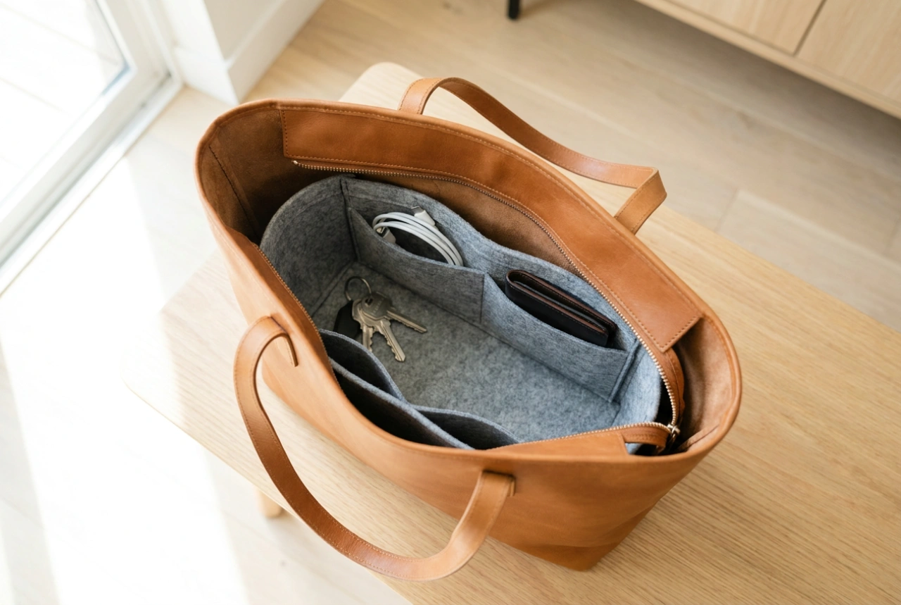 Organizador de bolsa e o método científico para encontrar pequenos objetos rapidamente