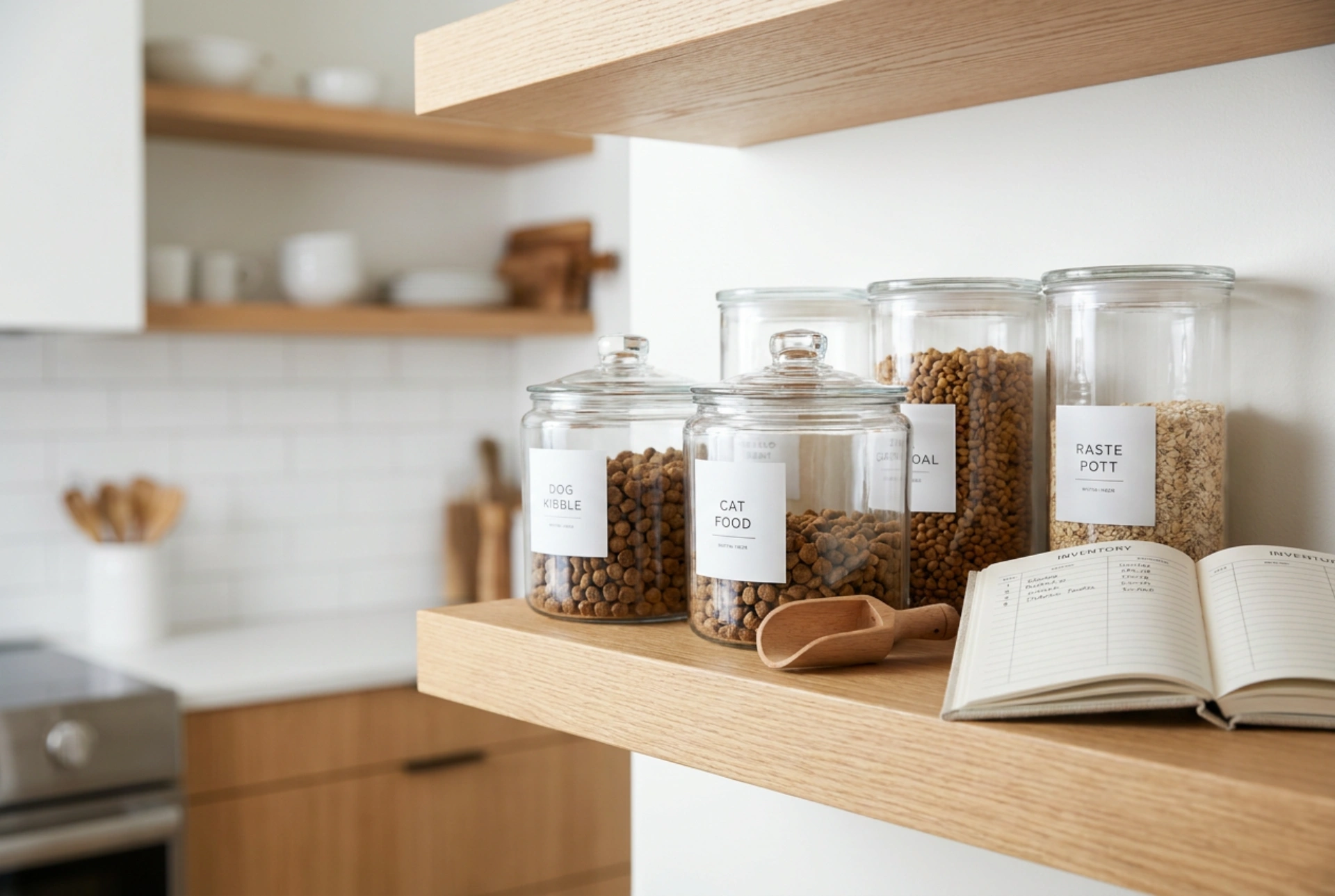 Recipientes para ração de cães e um sistema simples de organização de stock