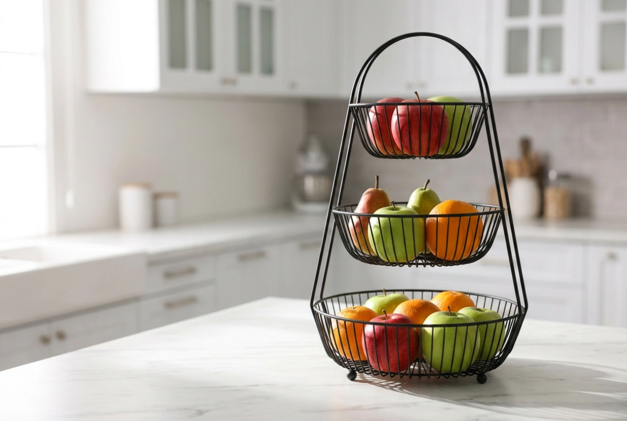 Como organizar as frutas numa fruteira de vários andares para evitar o apodrecimento
