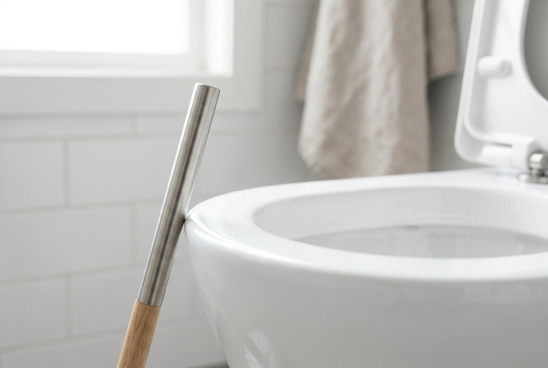 Como usar a escova de vaso sanitário para limpar sob a borda