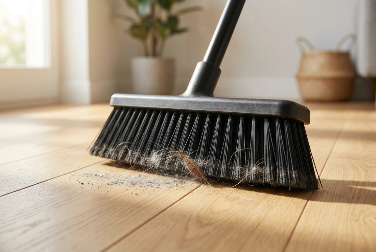 Como remover pelos e poeira com vassoura de borracha