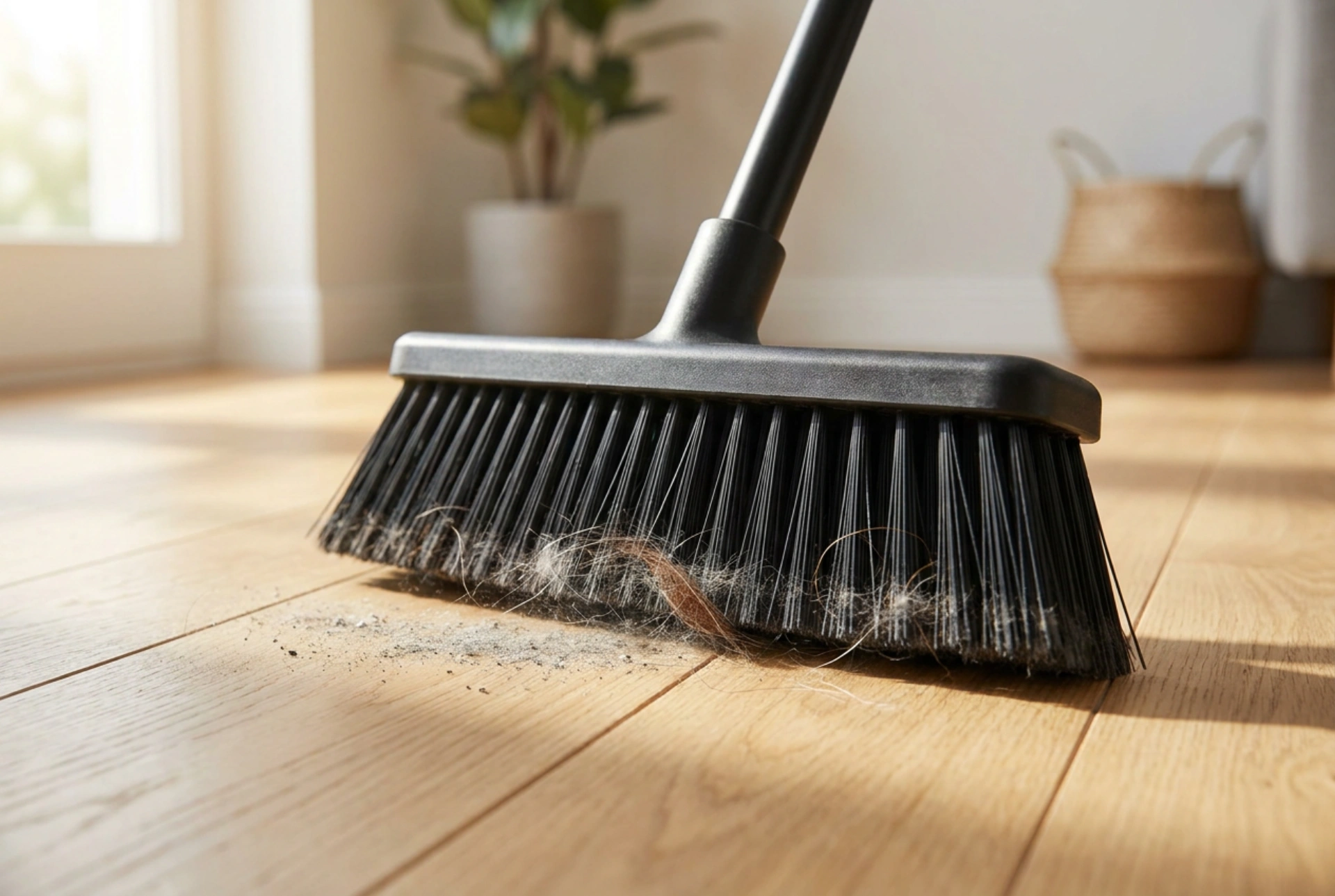Como remover pelos e poeira com vassoura de borracha