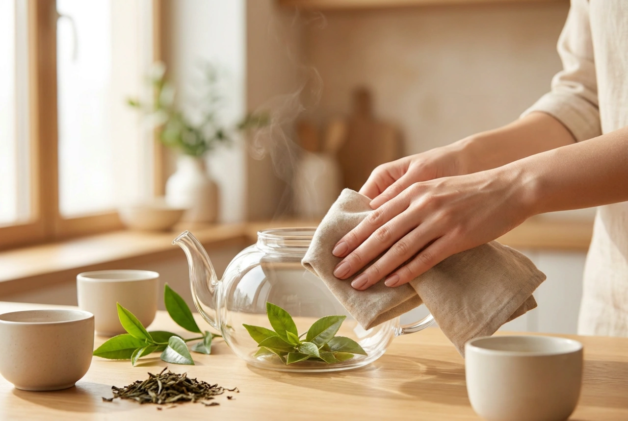 Como limpar um bule de chá de vidro com infusor