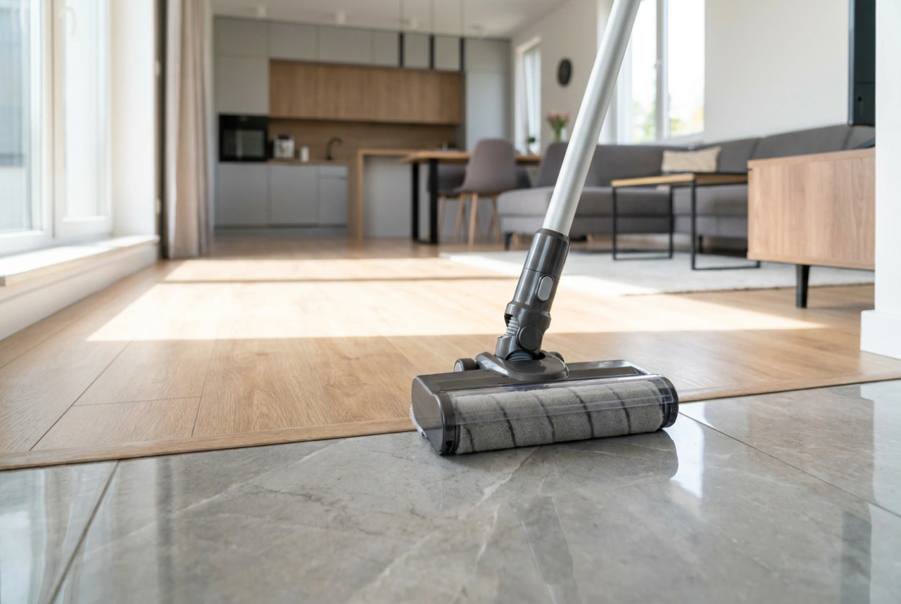 Como usar o aspirador com função de mopa em pisos laminados e cerâmicos