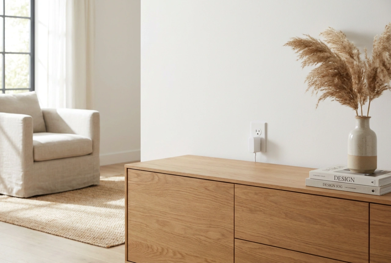 Quando utilizar um adaptador de tomada plano atrás dos móveis