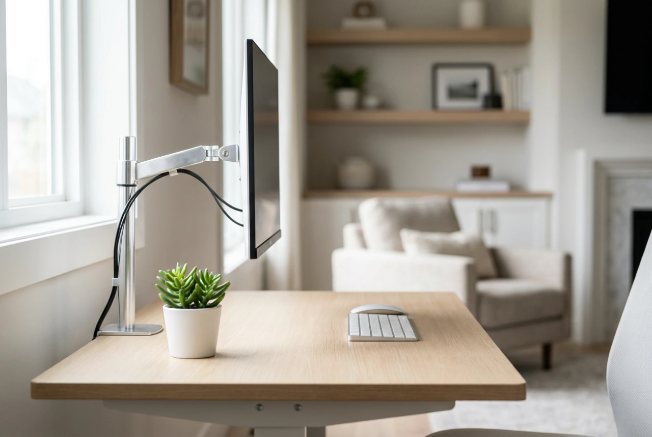 Como ajustar o suporte de monitor articulado para evitar dores no pescoço