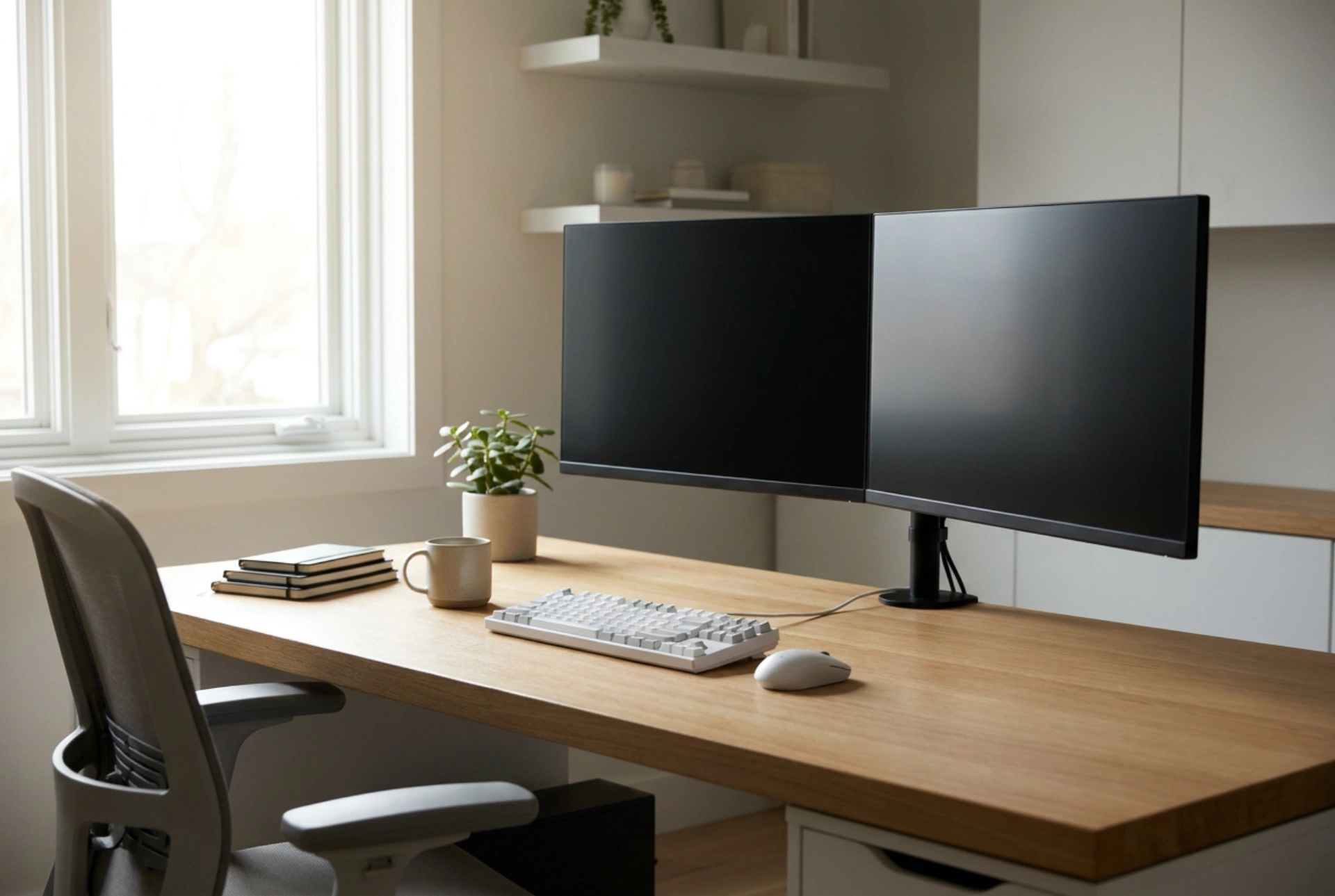Como ajustar um suporte duplo de monitor para máxima ergonomia