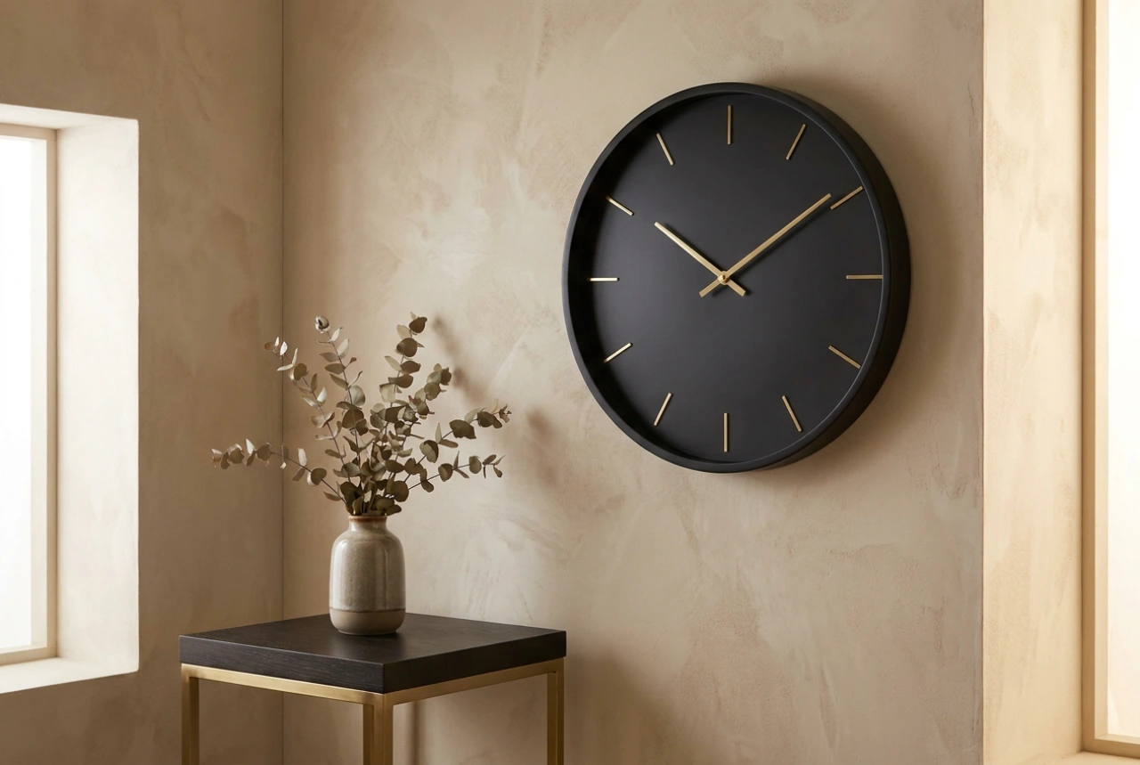 Como integrar um relógio de parede preto e dourado na decoração