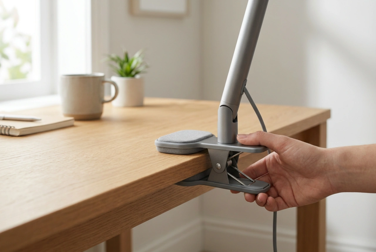 Como fixar uma luminária de mesa com clipe para que não caia