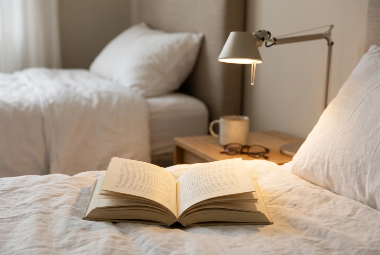 Como posicionar a luminária de leitura na cama sem criar sombras no livro