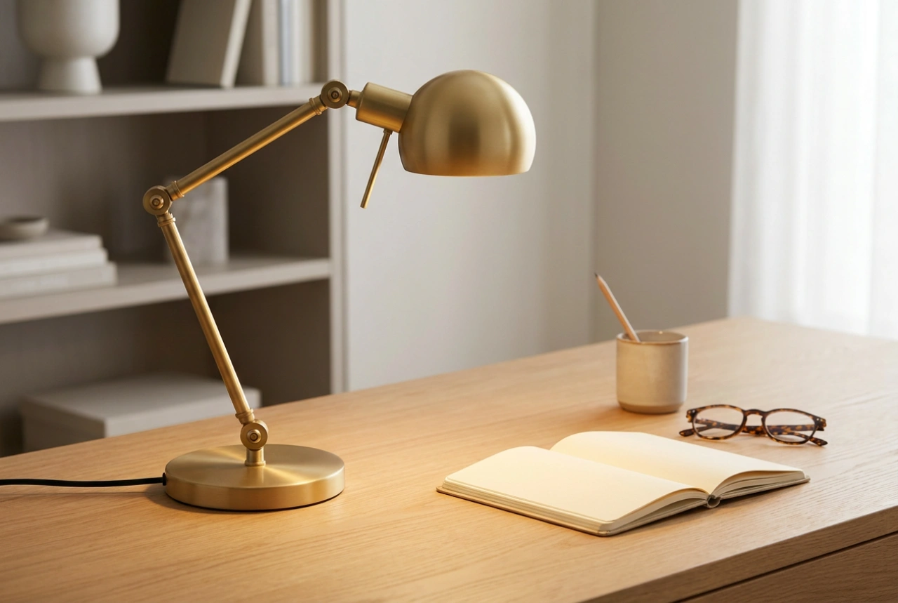 Como escolher uma luminária de mesa dourada para um espaço de trabalho prático