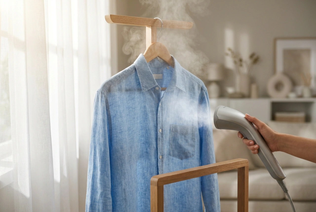 Como passar roupa com um vaporizador vertical com cabide