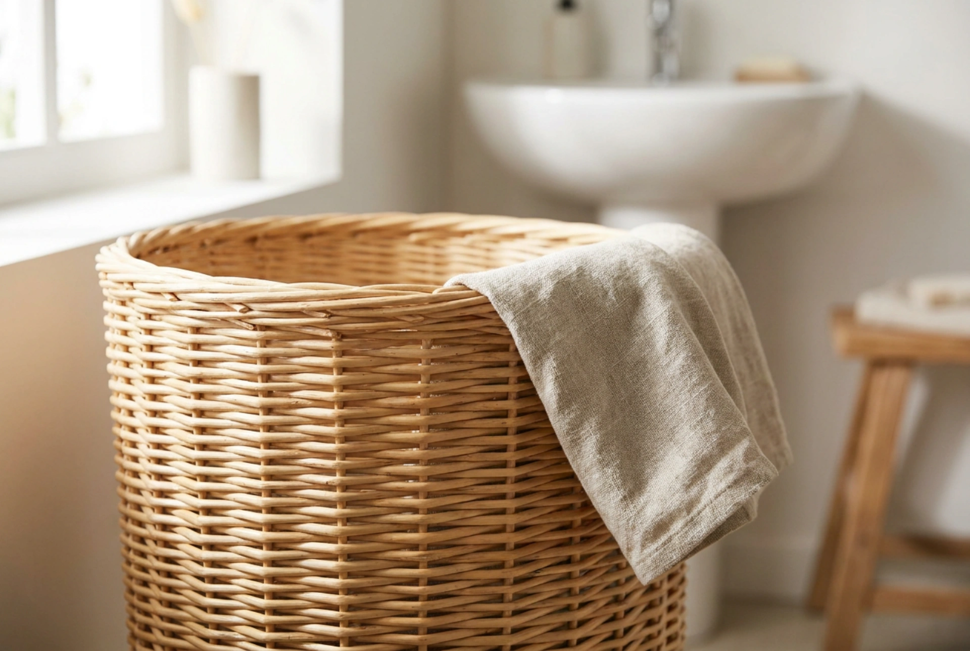 Como cuidar de um cesto de roupa de vime na casa de banho e lavandaria