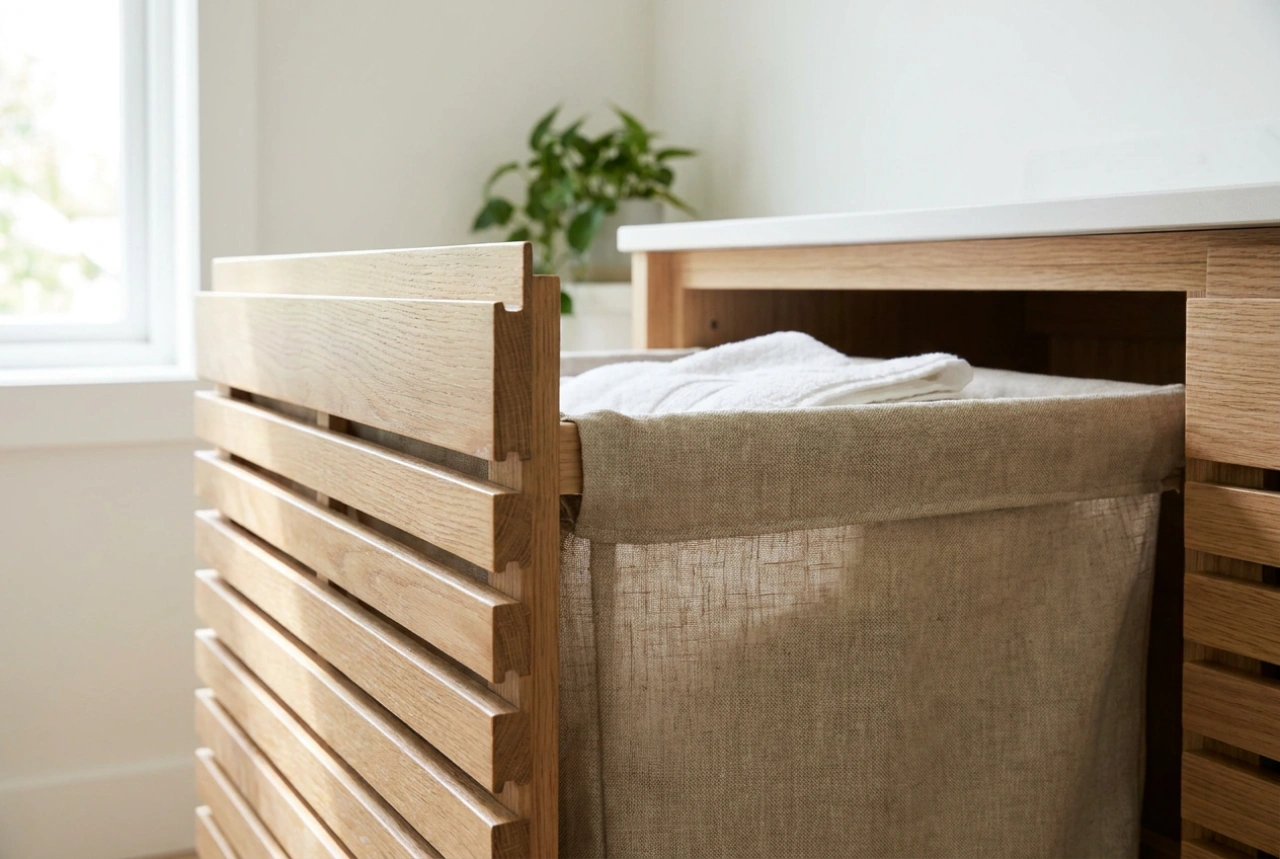 Cesto de roupa embutido que não bloqueia a ventilação