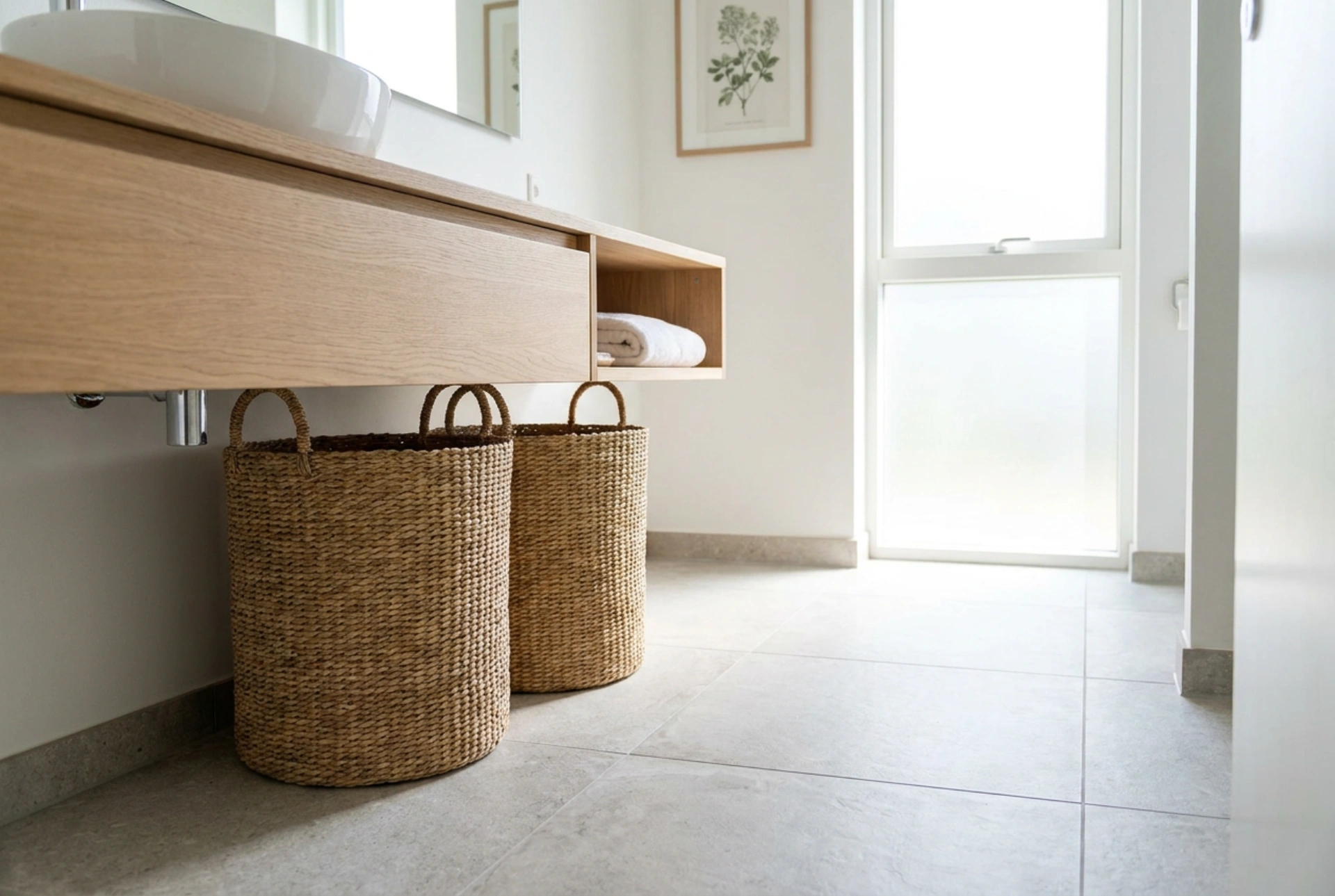 Como posicionar os cestos de roupa suja no banheiro para manter a organização