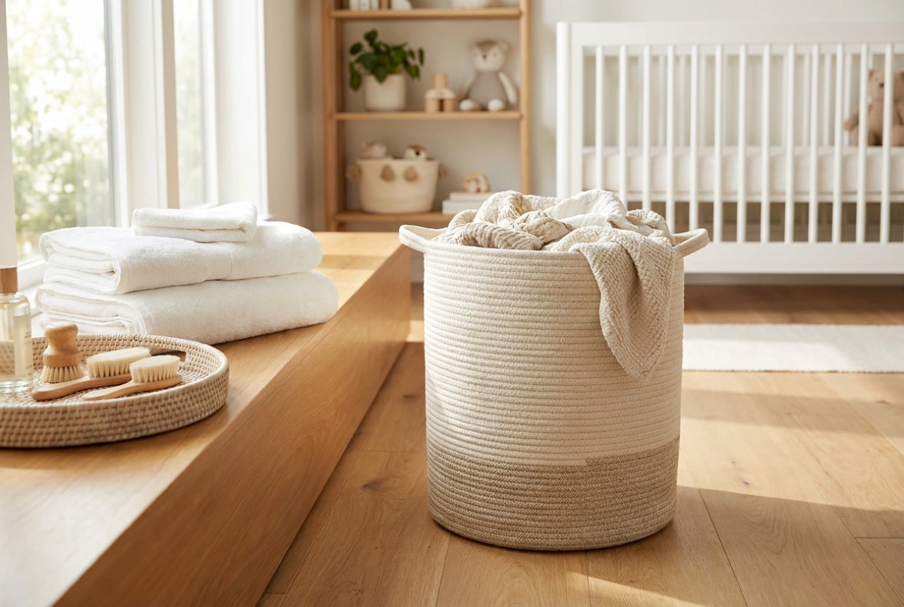 Cesto de roupa suja seguro para o bebé e a higiene diária