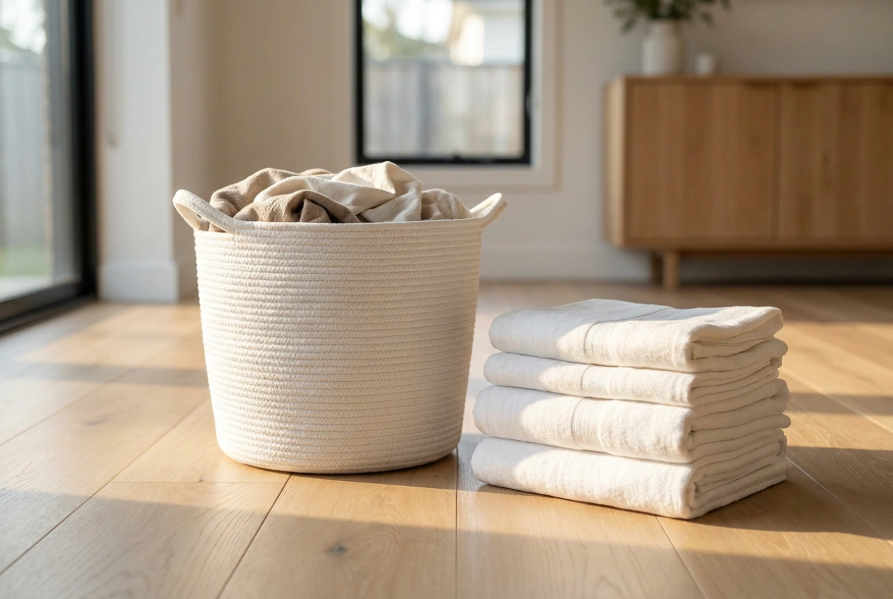 Cesto de roupa suja de vime branco: regras para uma manutenção descomplicada