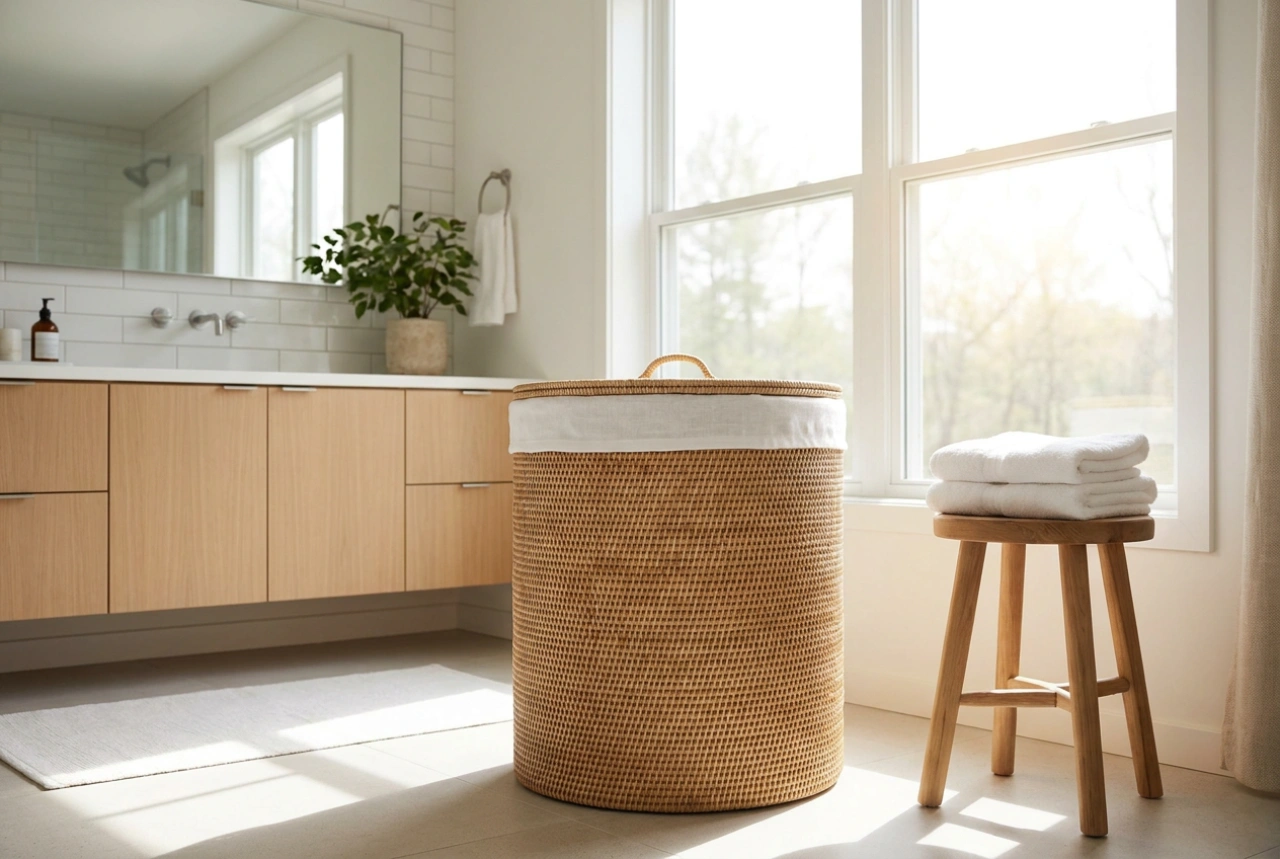 Cesto de roupa para casa de banho que mantém a frescura