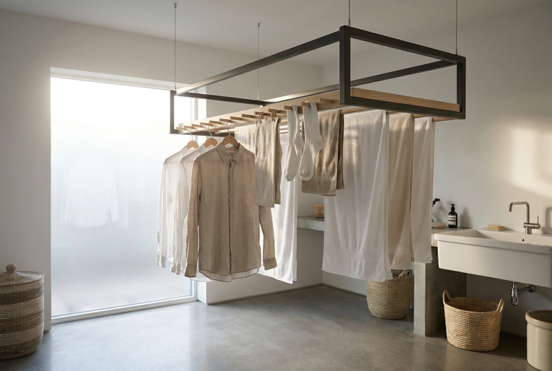 Estendal de teto para roupa pesada e distribuição uniforme de carga