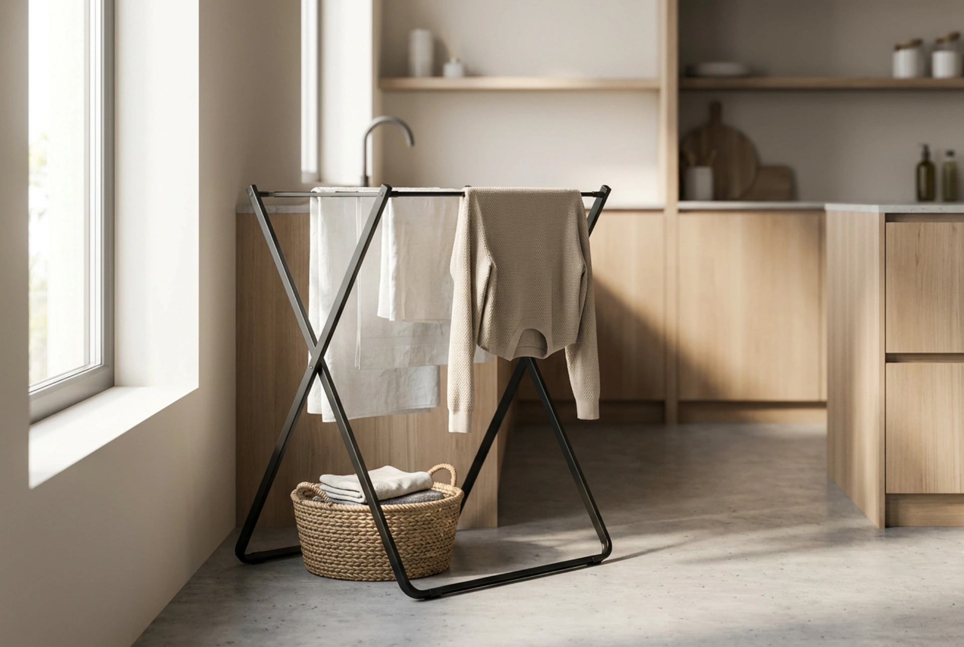 Mini estendal vertical: como aproveitar os cantos para secar a roupa