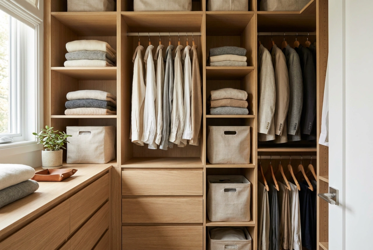 Como dividir um grande guarda-roupa com espelho em zonas de arrumação práticas