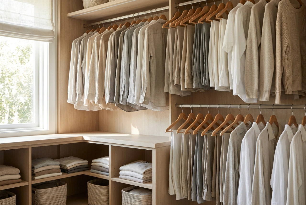 Como planear um roupeiro com dois varões para roupas de diferentes comprimentos