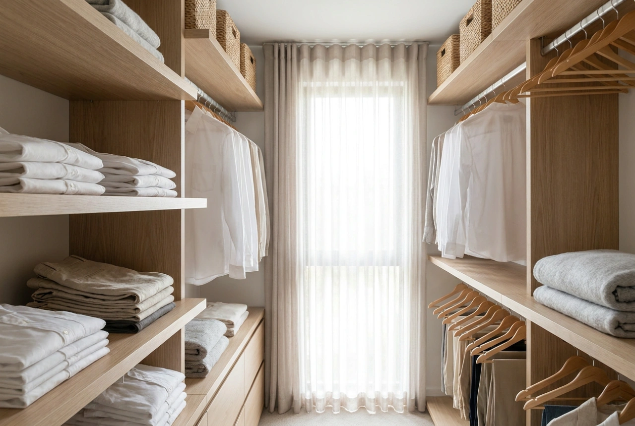 Divisão prática de um guarda-roupa grande para toda a família
