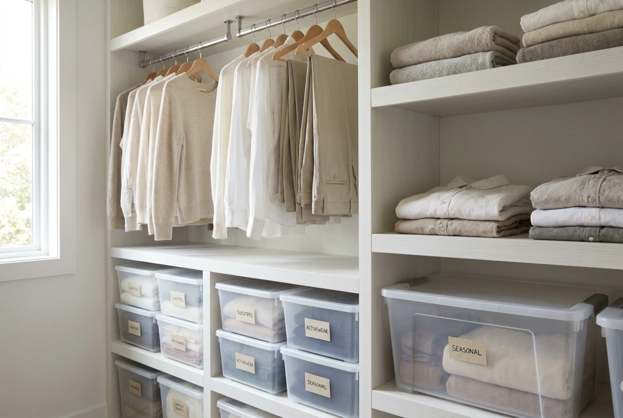 Como organizar um armário alto no quarto sem prateleiras inacessíveis