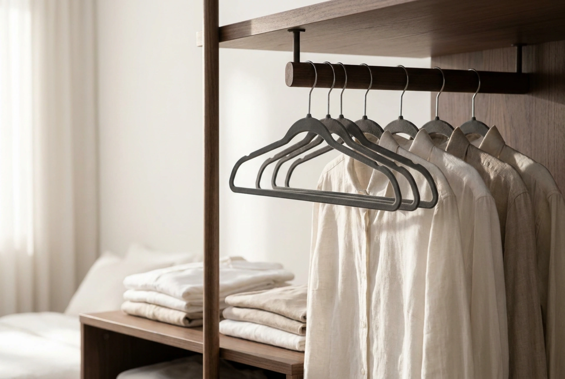 Como organizar muitas roupas num roupeiro estreito sem as amassar