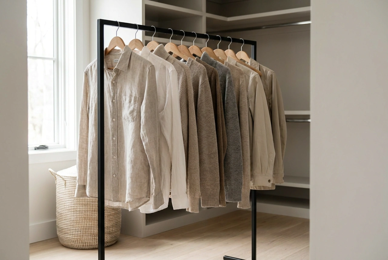 Como o cabideiro duplo facilita a rotação sazonal do guarda-roupa