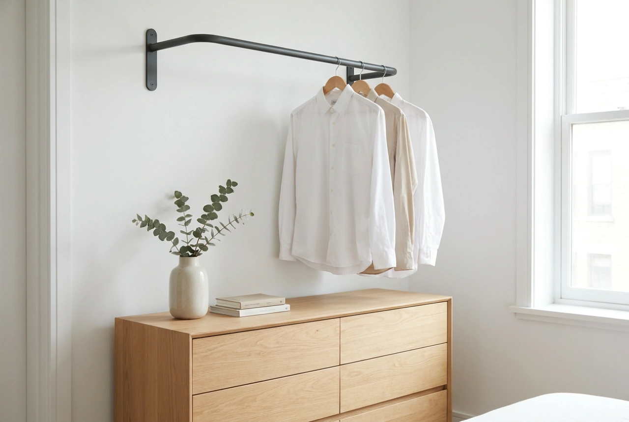 Cómoda com varão: a solução de mini roupeiro para quartos pequenos