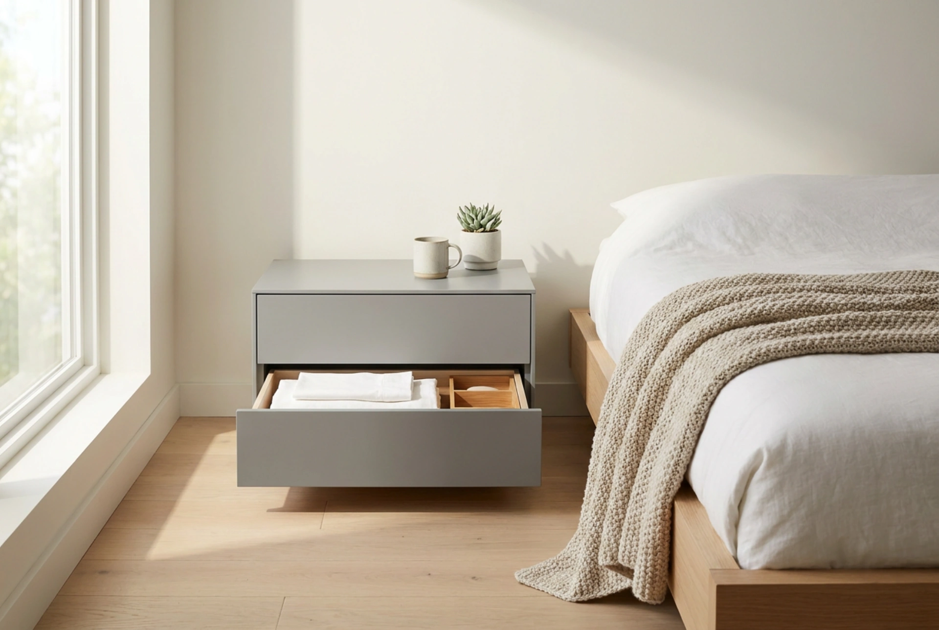 Como escolher móveis cinzentos para o quarto que facilitem a organização diária