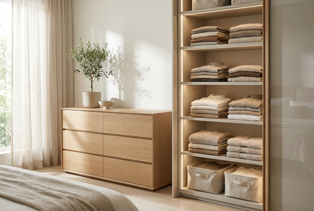 Como organizar o roupeiro e a cómoda sem duplicar o armazenamento de roupa