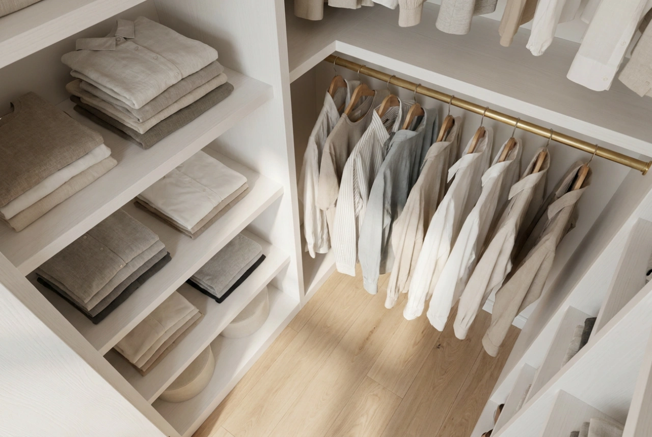 Como dimensionar o guarda-roupa: medidas para prateleiras, varões e circulação
