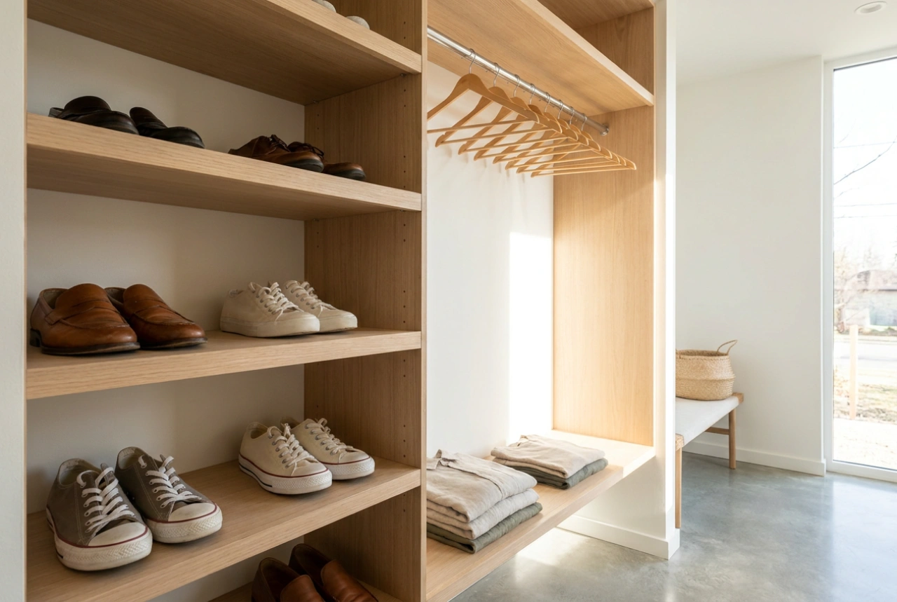 Como dividir o armário do hall de entrada para sapatos e casacos
