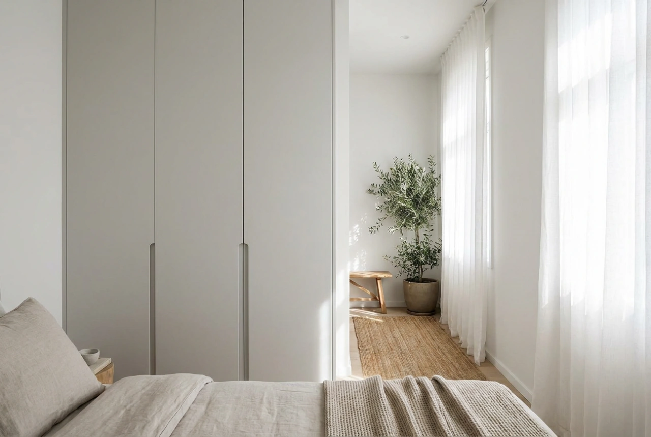 Como organizar um quarto pequeno com um roupeiro que facilita a circulação diária