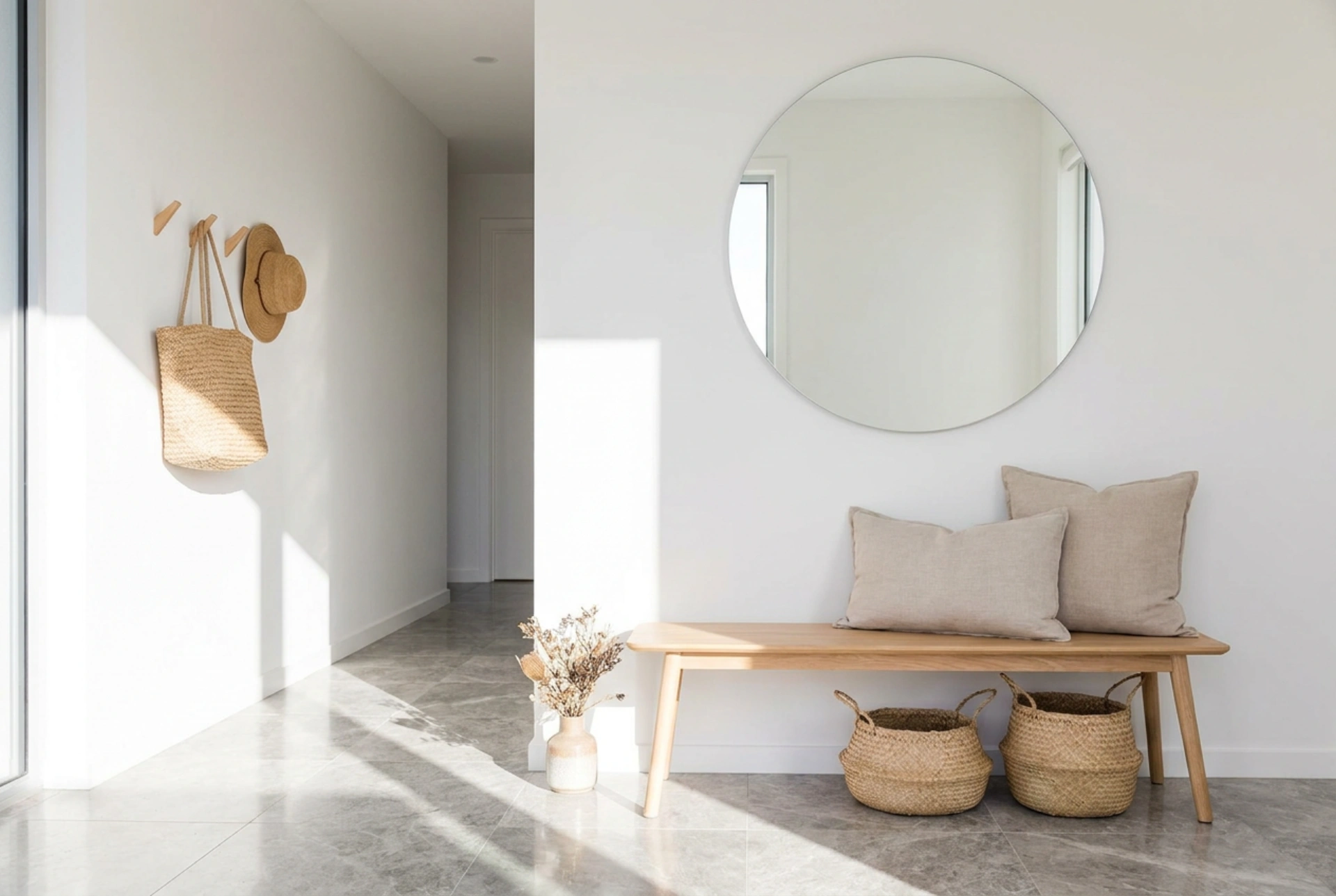 Como planejar um hall de entrada funcional com espelho e assento
