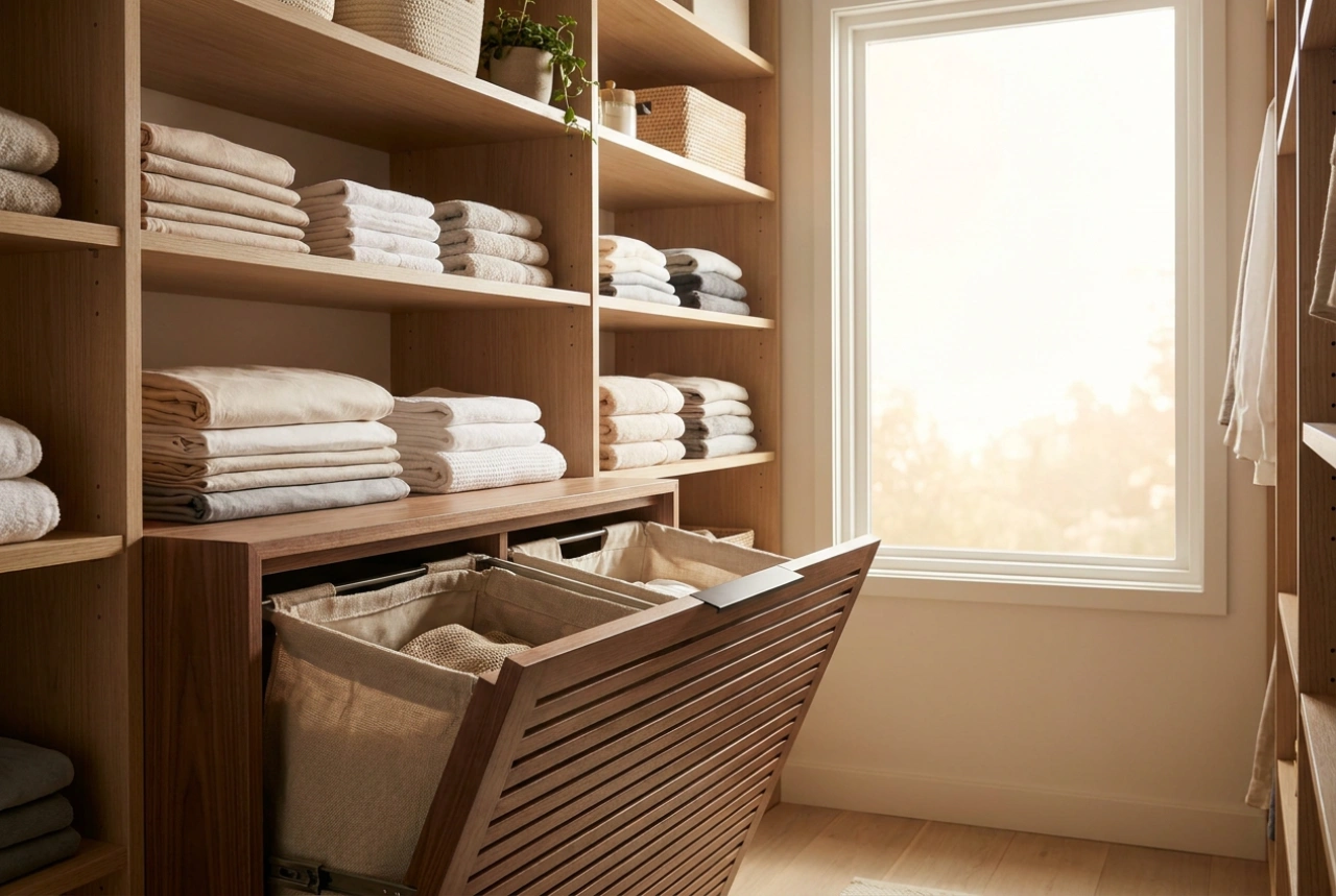 Como organizar o roupeiro com cesto de roupa suja sem misturar com as peças limpas