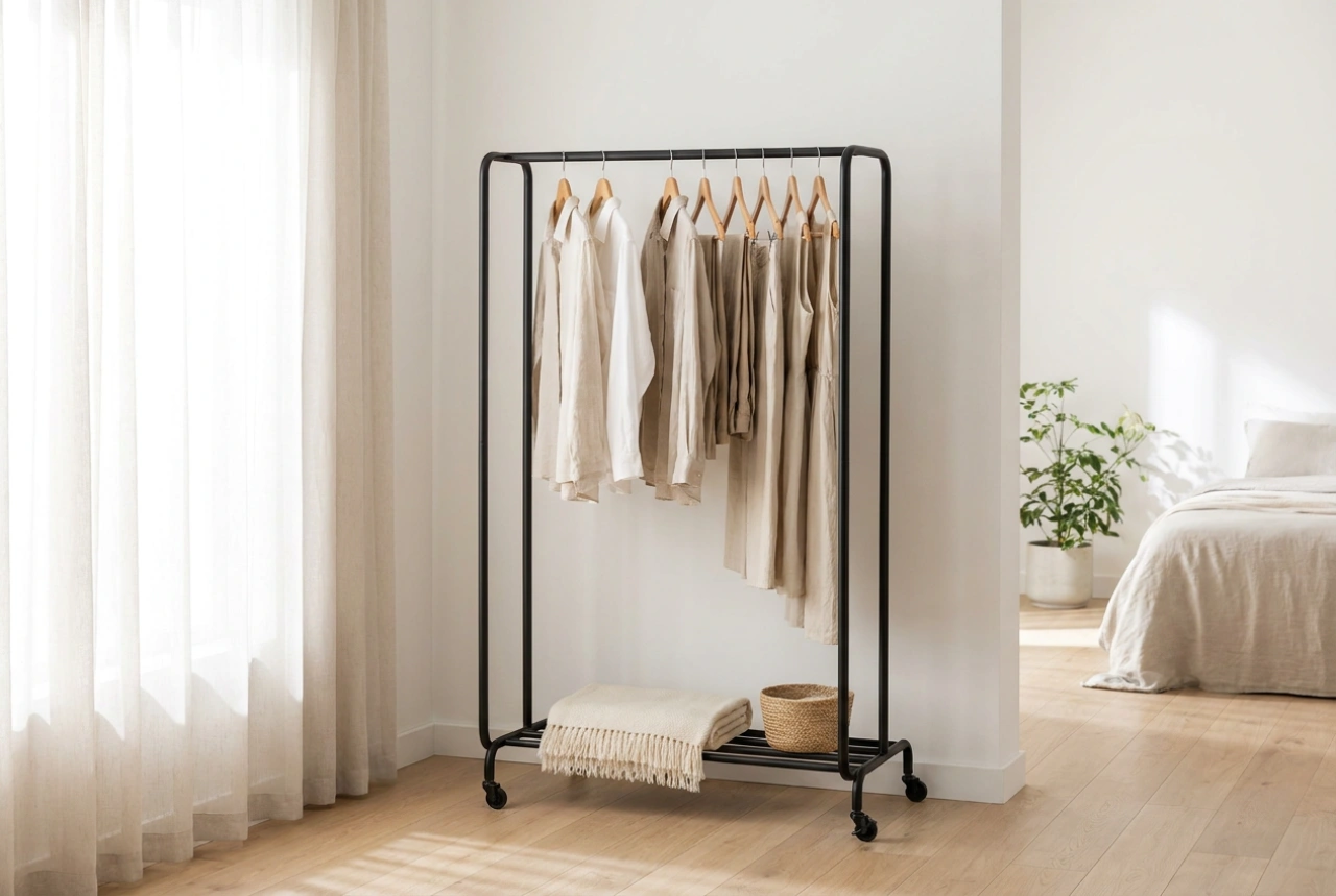 Como usar um cabideiro de roupas com rodas sem acumular bagunça