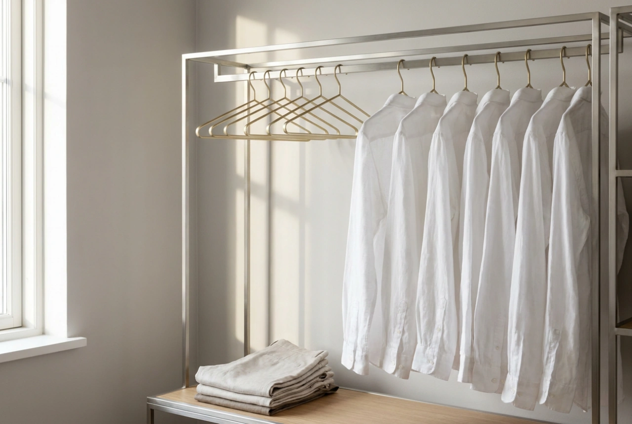 Como usar cabides dourados para criar um guarda-roupa elegante e coeso