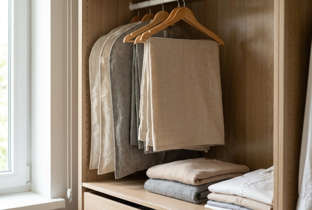 Capas para guardar roupa e organização segura do roupeiro sazonal
